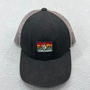 Volcom Kids Black Mesh Back Trucker Hat Mountain Patch Snapback Cap Youth O/S